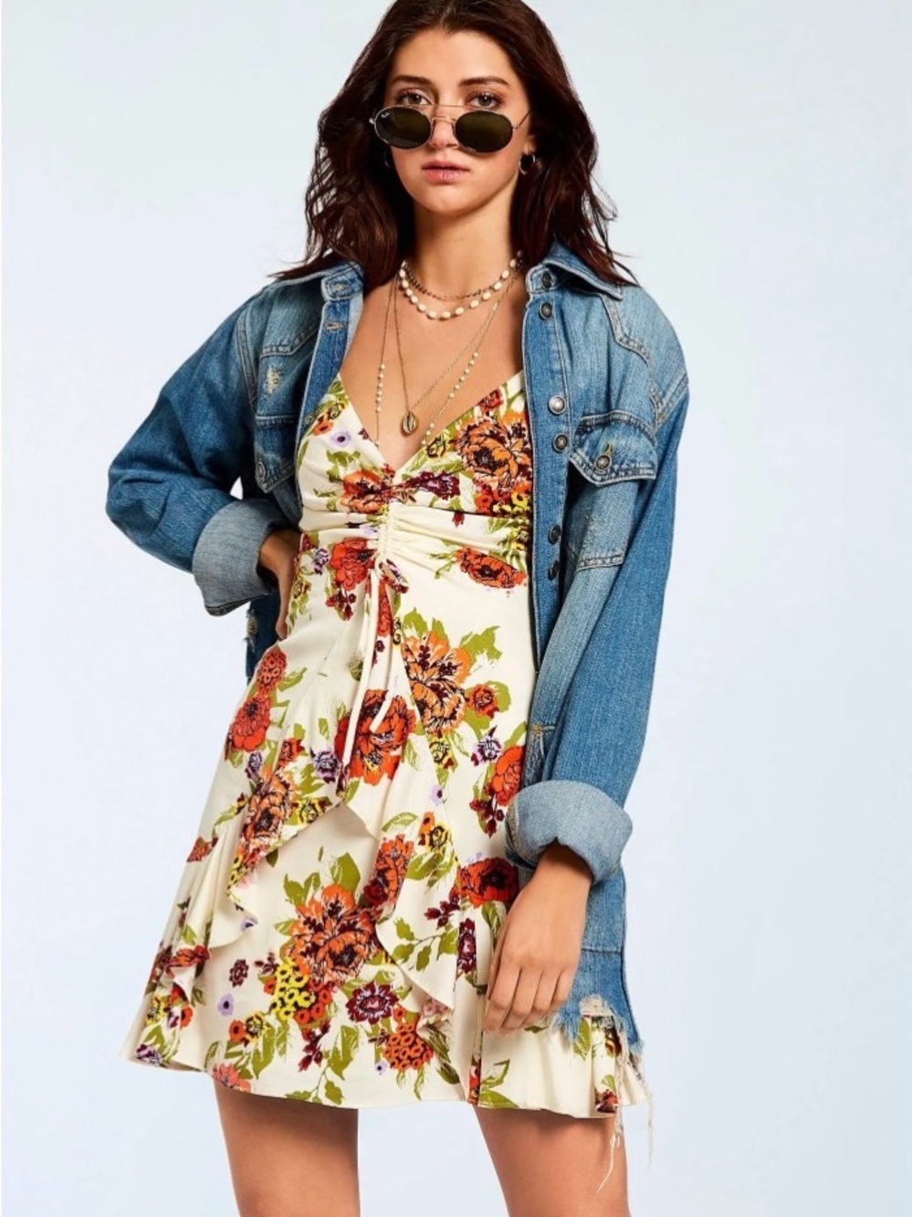 Free People Moon Child Faded Blue Distressed Denim Jacket Sz Small - Picture 7 of 13